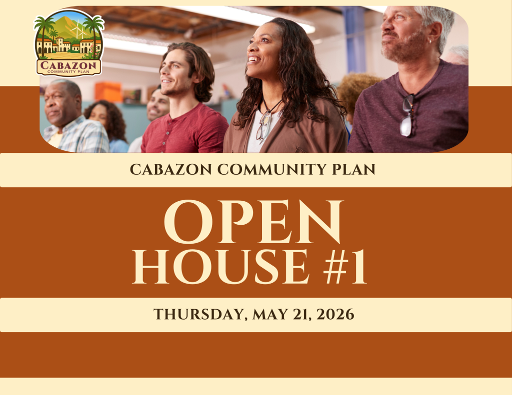 Photo of a diverse group of people listening during the Cabazon Community Plan Open House event to be held at the James A. Venable Community Center on Thursday May 21, 2026.